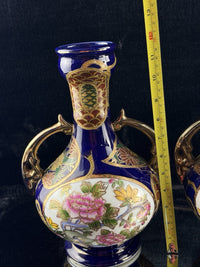 Thumbnail for Japanese Blue Cobalt Porcelain Vases Pair Gold Gilt Floral Moriage Antique Decor13