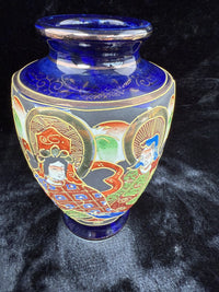 Thumbnail for Oriental Hand-Painted navy blue Vase - 'Foreign' Mark Antique Porcelain Satsuma.8