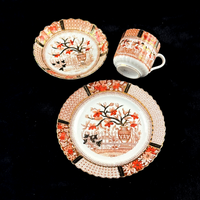 Thumbnail for Bradford China Fenton Tea Trio Red Floral Gilt Antique Cup Saucer Plate deco Set12