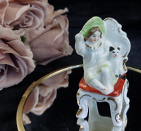 Thumbnail for Antique Girl Porcelain with Dog Figurine Seated Chair 3.5 in gift United Kingdom0