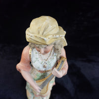 Thumbnail for Antique 15in German Bisque Figurine Lady Mandolin Musician Hand Painted Gilt15