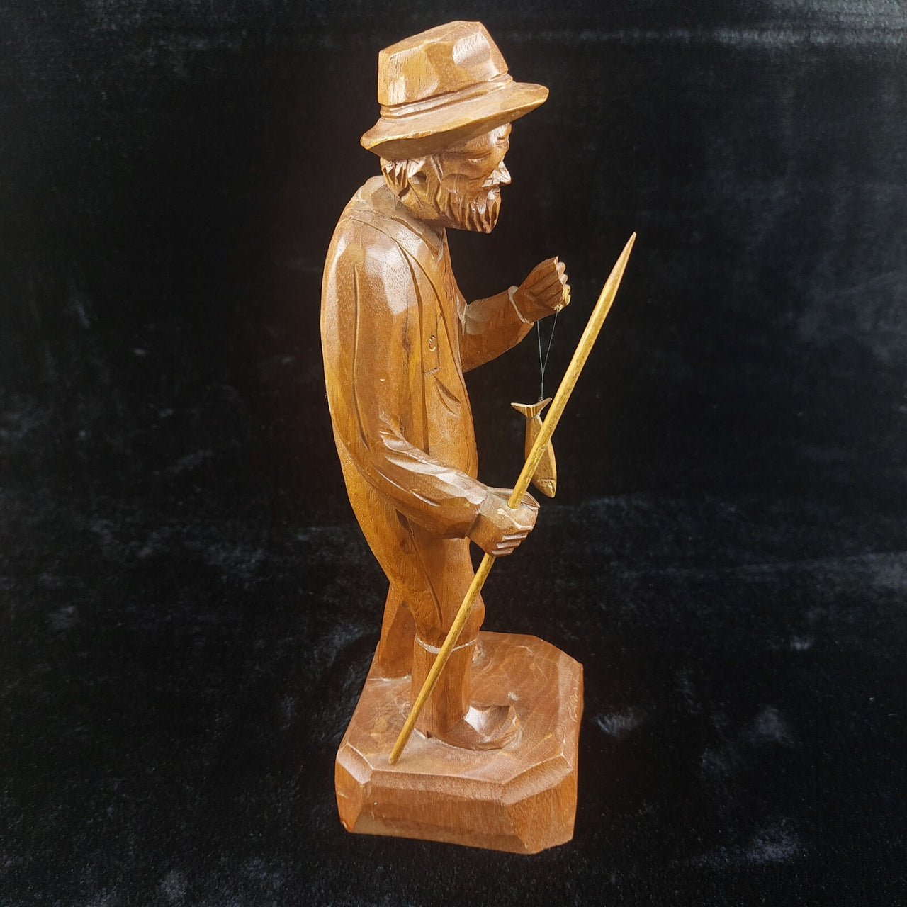 Wooden Vintage SculptureFisherman -Folk Art - Jocelyn Caron - Chipped Hand10