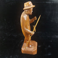 Thumbnail for Wooden Vintage SculptureFisherman -Folk Art - Jocelyn Caron - Chipped Hand10