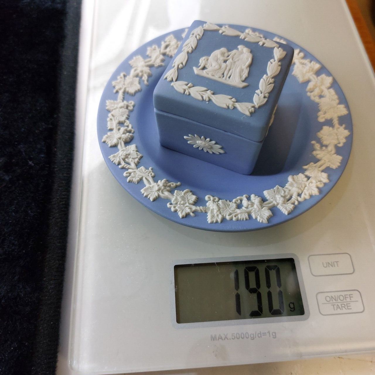 Wedgwood Blue Jasperware Mini Square Trinket Box & Plate Set – England in Made 14