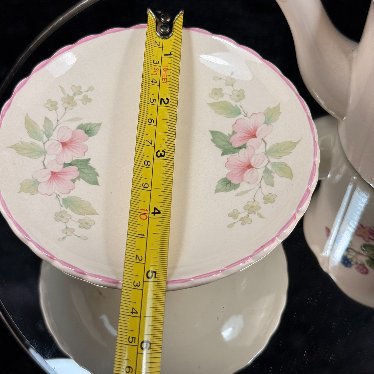 Hammersley Floral Mini Watering Can & Burleigh Pedestal Cake Stand Porcelain Set2