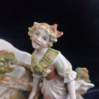 Thumbnail for German Antique Porcelain Girl Oxen Cart Planter – Hand Painted 7