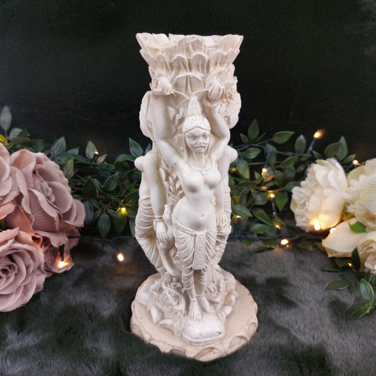 Vintage Hindu Temple Dancer Sculpture Vase – Ornate Goddess Figurine, Damaged13