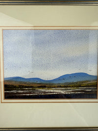 Thumbnail for A Pair of Vintage Landscape Prints Coastal & Swiss Alps Marshlands blue green2