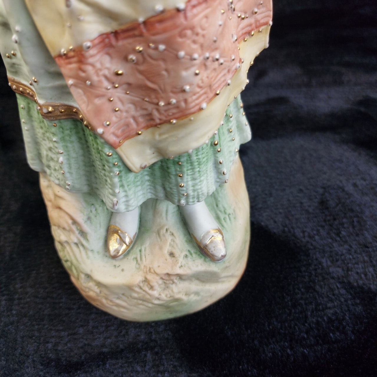 Antique 15in German Bisque Figurine Lady Mandolin Musician Hand Painted Gilt7