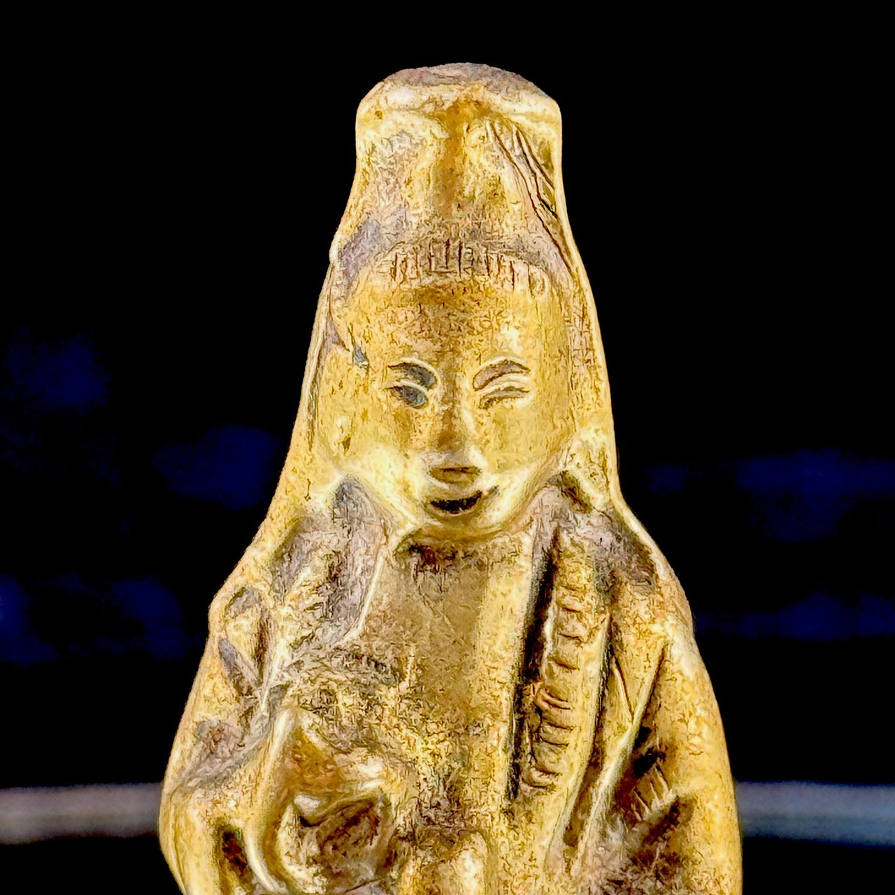 Antique Brass Guanyin Kwan Yin Goddess Statue China Buddhist Good Luck Figure 3”3