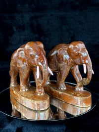 Thumbnail for Hand Wooden Carved Elephant Pair – India Figures with Pink Resin Tusks 7 Vintag1