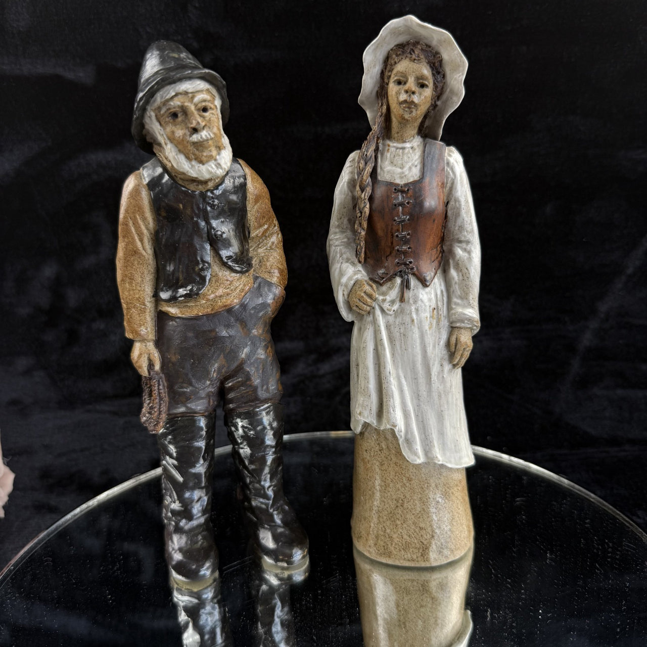 Vintage  Signed by JR Art Pottery fisherman and wife clay figurine set of 2 Rare8