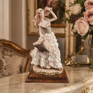 A. Belcari Lady Figurine Roses Basket 1989 Dear Sculpture Italy 10” ARMANI deco0
