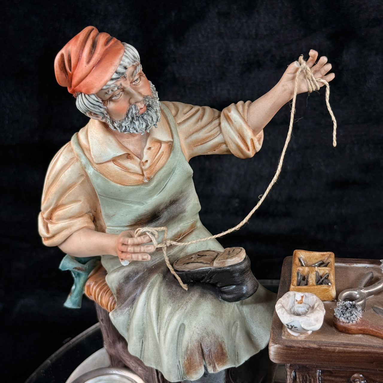 Cortese Capodimonte Figurine Porcelain Shoemaker Scene Italy 1963 Signed 9 in18