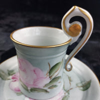 Thumbnail for Capodimonte Hand Painted Cup Italy & Plate Set Pink Rose Gold Rim Floral Sallin/2