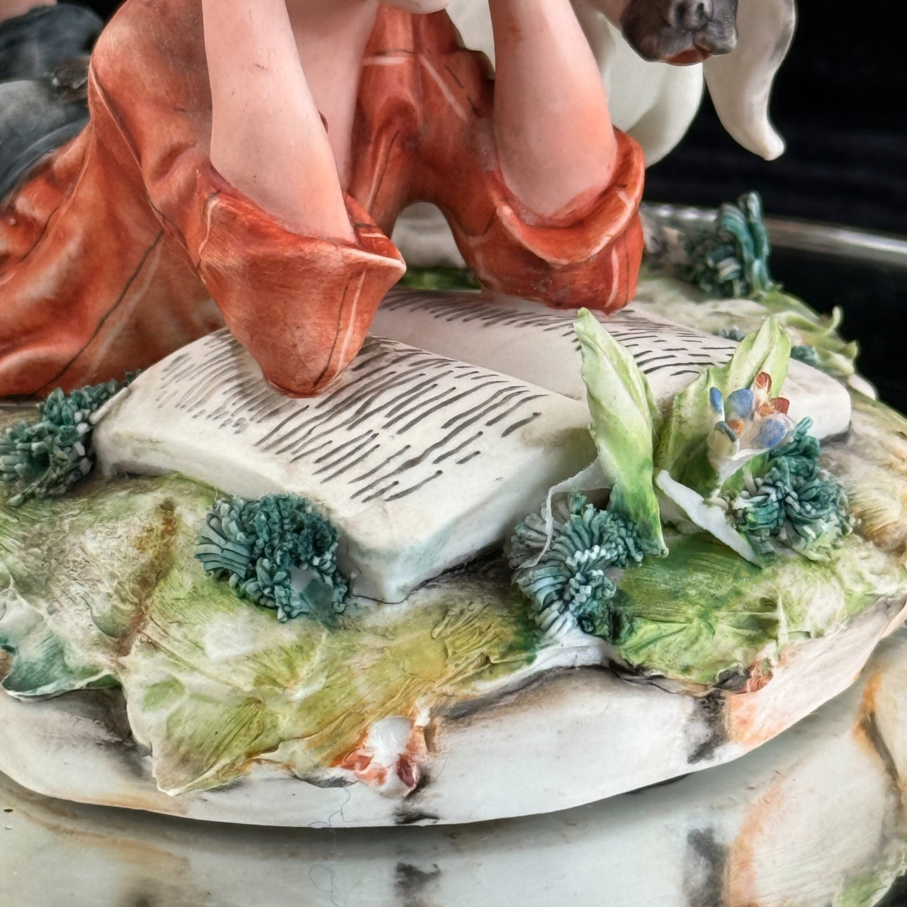 Italian Capodimonte Boy Figurine Reading with Dog and Shoes bookshelf gift decor15