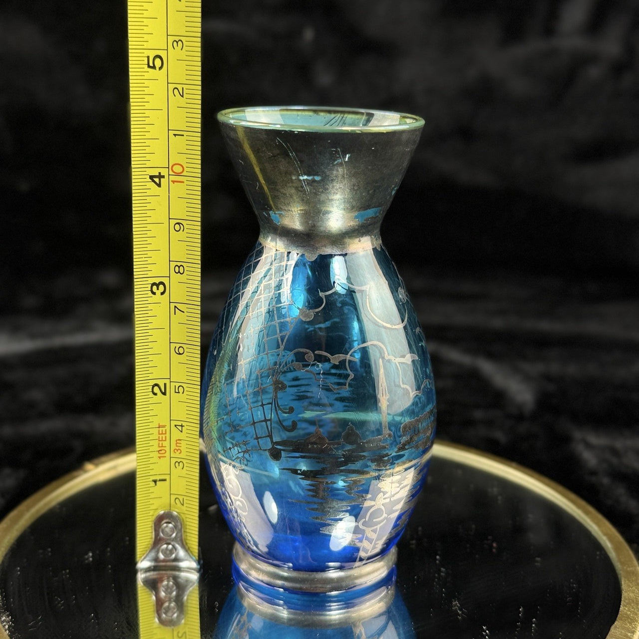 Schott Zwiesel Blue Glass Vase Florida Design Heinrich Löffelhardt Vintage 5”10