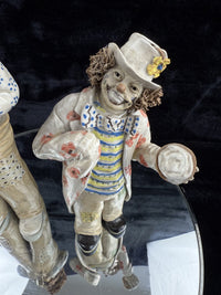 Thumbnail for Rare Signed Art Pottery Clay Clowns Figures - Pair by JR Figurine Italy Medium d9