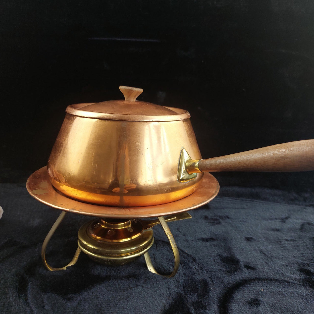 Tagus Copper Fondue Pot Set with Burner Made in Portugal Wood Handle gift13