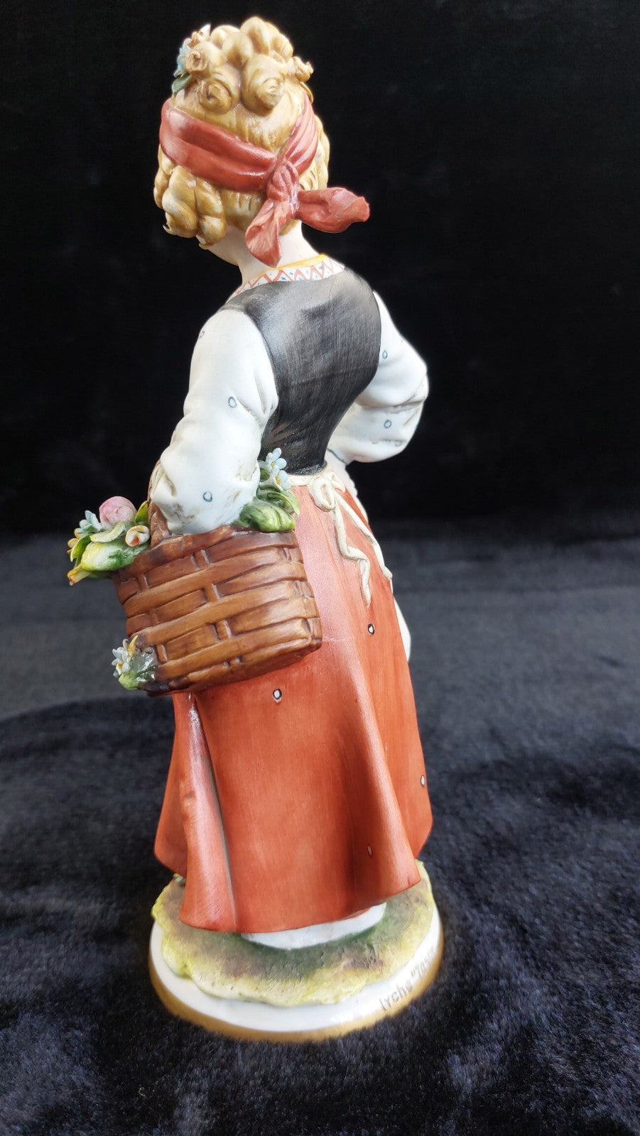 Capodimonte 10" Figurine Irene Tuzzi Lady Flowers 10"Basket Porcelain chipped7