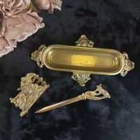 Thumbnail for Vintage Brass Desk Set – Letter Holder, Rococo Tray pen holder & Letter Opener3