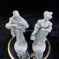 Thumbnail for Antique Porcelain Figurines Pair Woman Man Medieval Style 6in Glazed damaged2