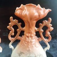 Thumbnail for Victoria Austria Porcelain Vase Pair Handled Romantic Scene Antique Decor. 9in21