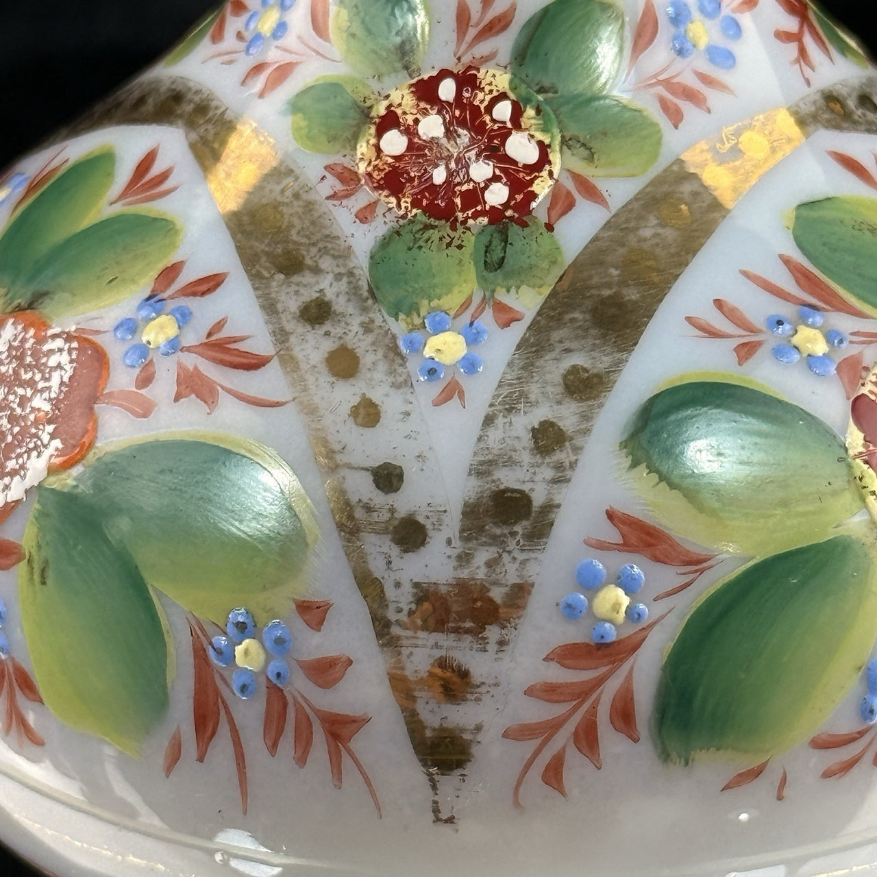 Victorian Bohemian Glass Vase Hand Painted Floral Enamel 5” Art Nouveau Decor2