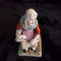 Thumbnail for Antique Staffordshire Figurineâ Woman bluescarf , holding Teapot Painted 1880.7