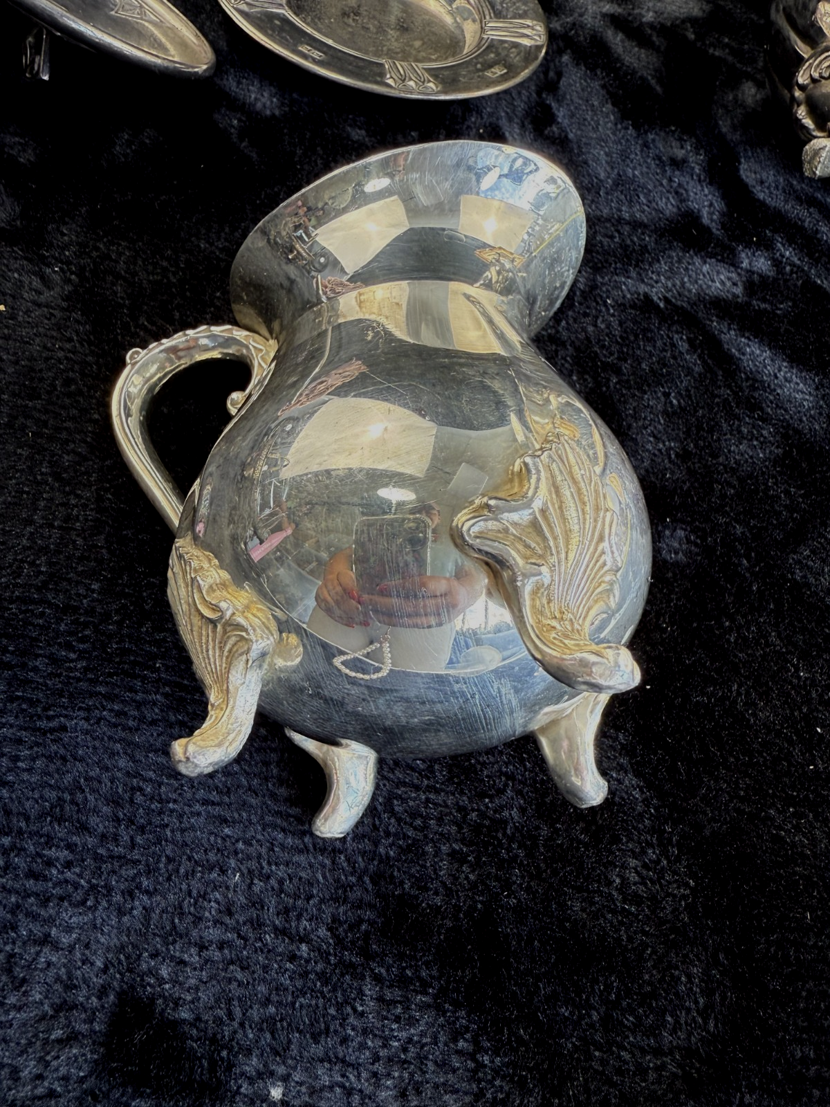 silver plated tea pot & pitcher and plate with a lid Unbranded Victorian Antique2