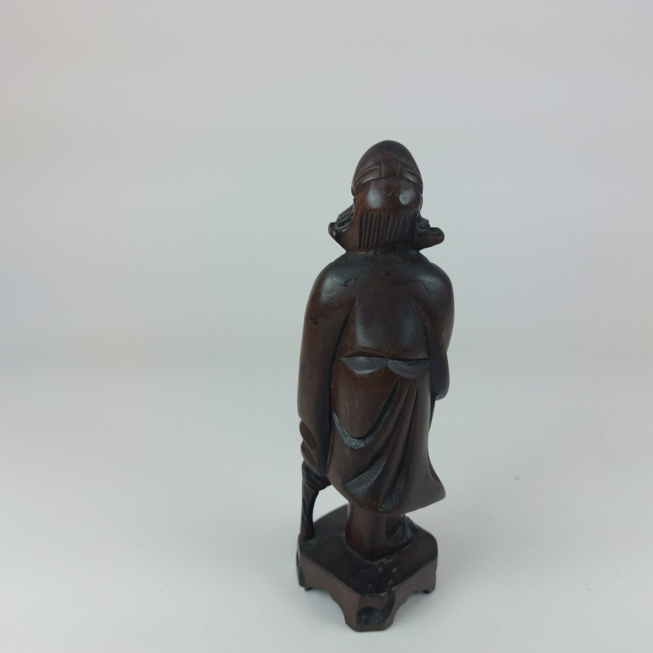 Antique Style Chinese Qing Dynasty Nanmu Wood Carved Figure  Robed Staff 6".5