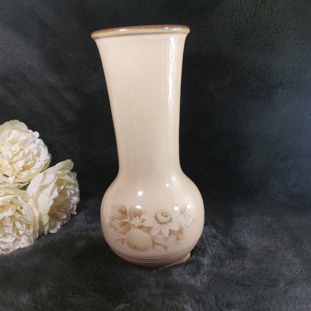 Denby Memories Stoneware Vase Handcrafted Vintage Design Floral England Brown9