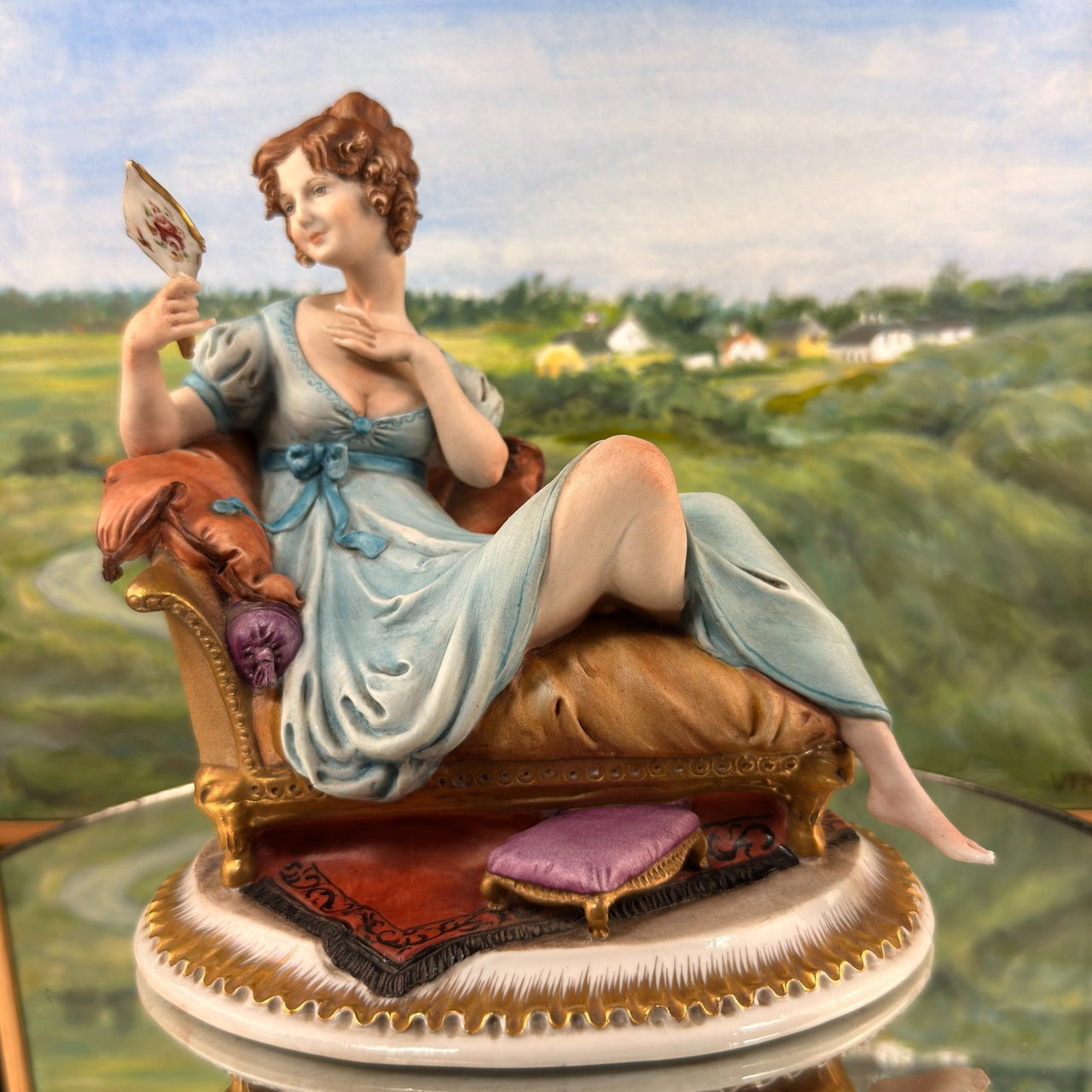 Tyche Bauer Lady Figurine on Couch Painted Hand Porcelain 8" Signed capodimonte2