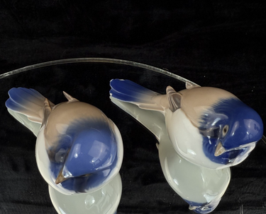 Bing & Grøndahl B&G Porcelain Blue Jay Bird Figurines Pair - Marked 1635 chipped1