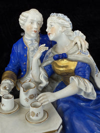 Thumbnail for German Antique Porcelain Figurine: Rococo Couple at Tea by Scheibe-Alsbach 18th20