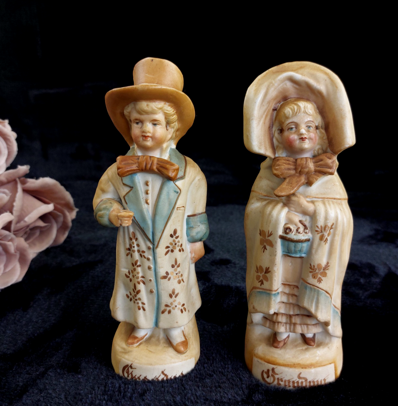Antique German Bisque Figurines 6.5" Grandpa Grandma Pair Handpainted see pics.0