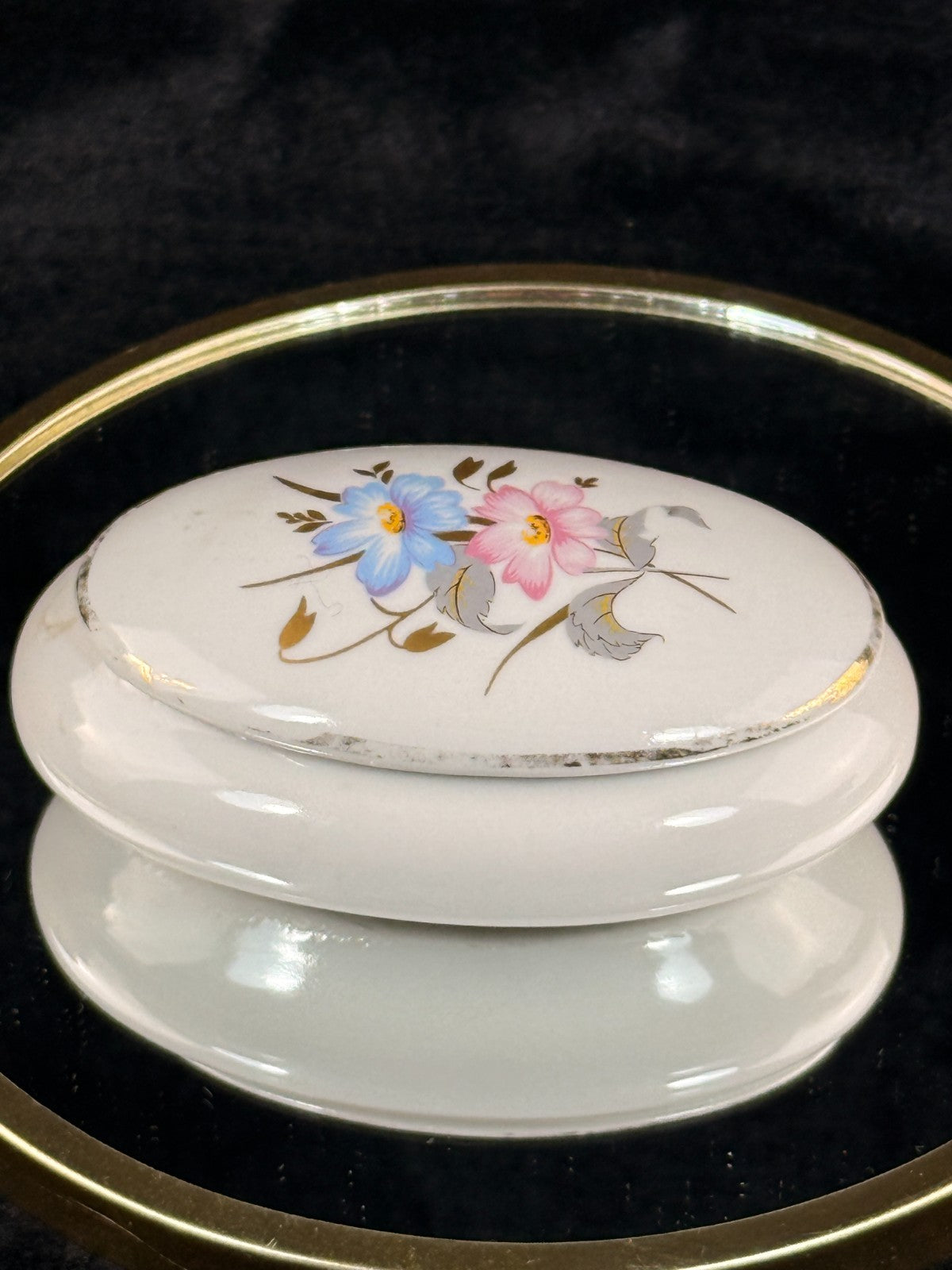 Pâte MPA de Limoges France Oval Trinket Box Jewelry Casket Floral Gold Trim see14