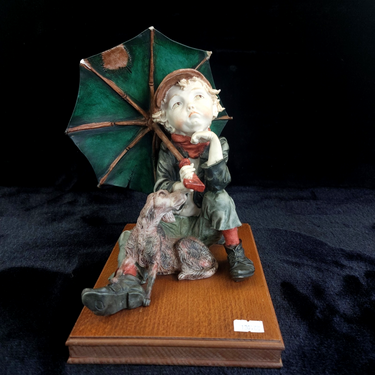 N Capodimonte Boy Dog Figurine Signed A.G. see pics 9.5