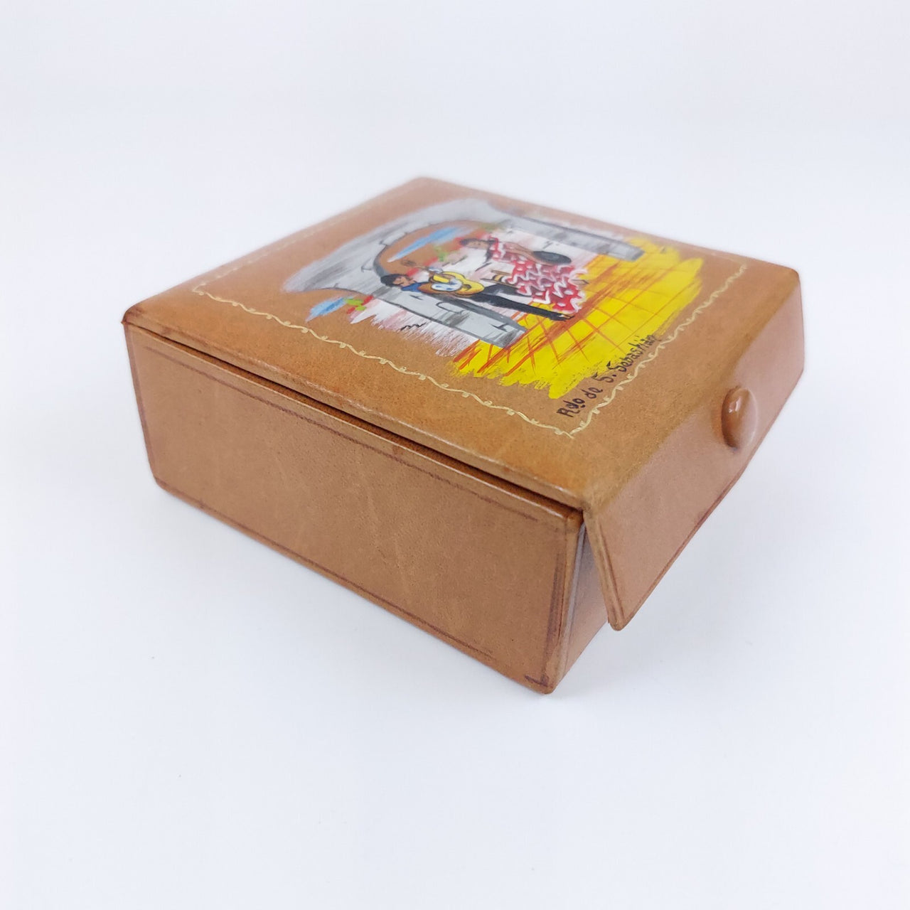 Flamenco Dancers Painted Leather Jewellery Trinket Box Fabric Lined5