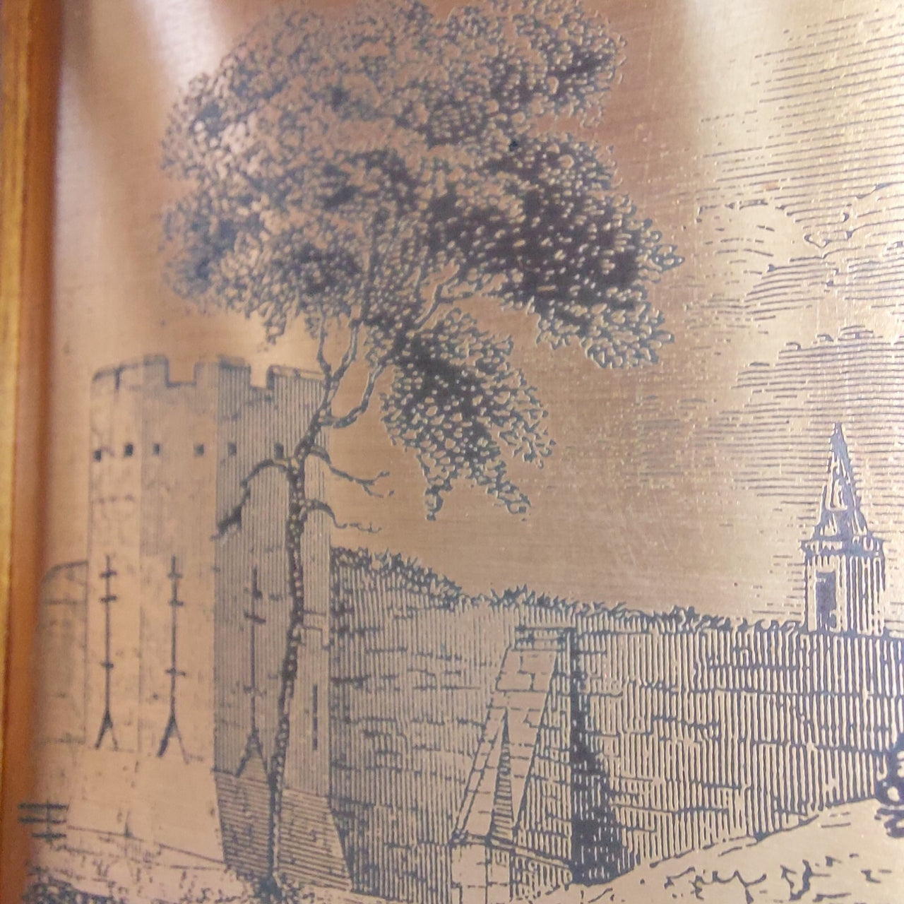 Rare Framed Copper Etching Warkworth Castle NorthEast View  Artwork  24x17.5 cm7