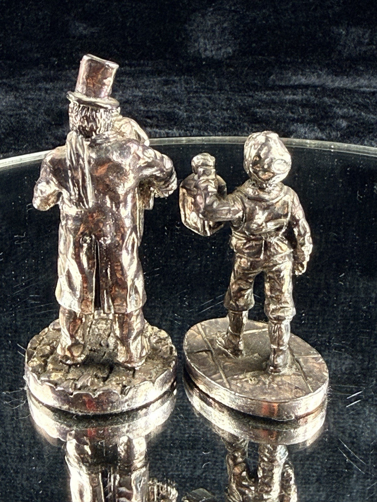Vintage Metal Street Vendor Figurines Set Victorian Man Boy Lantern 3in3