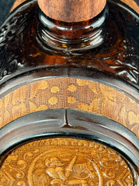 Thumbnail for Vintage Amber Glass Barrel Decanter Set with Tap 3 Glasses Tray & Wood Stand12