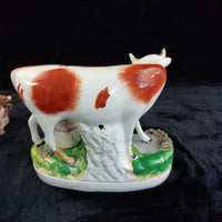 Thumbnail for 1800s Antique Staffordshire Cow Creamer Figurine 6.5