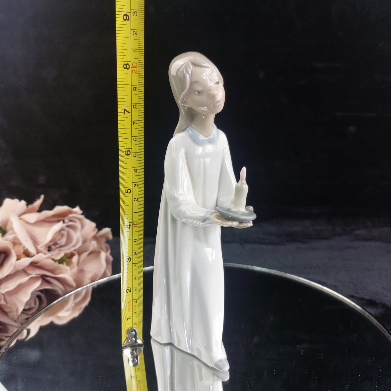 Lladro Girl Figurine 8.5" with Candle Gown White Porcelain child in pjs decor1