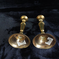 Thumbnail for Brass Made in India Pair Ribbed Candle Holders Vintage Solid Brass Candlest 7.5