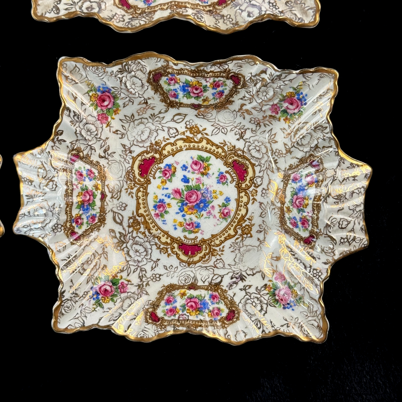 James Pompadour Kent Chelsea Bowls x6 Center Dish Vintage Floral Gilt Set Large5