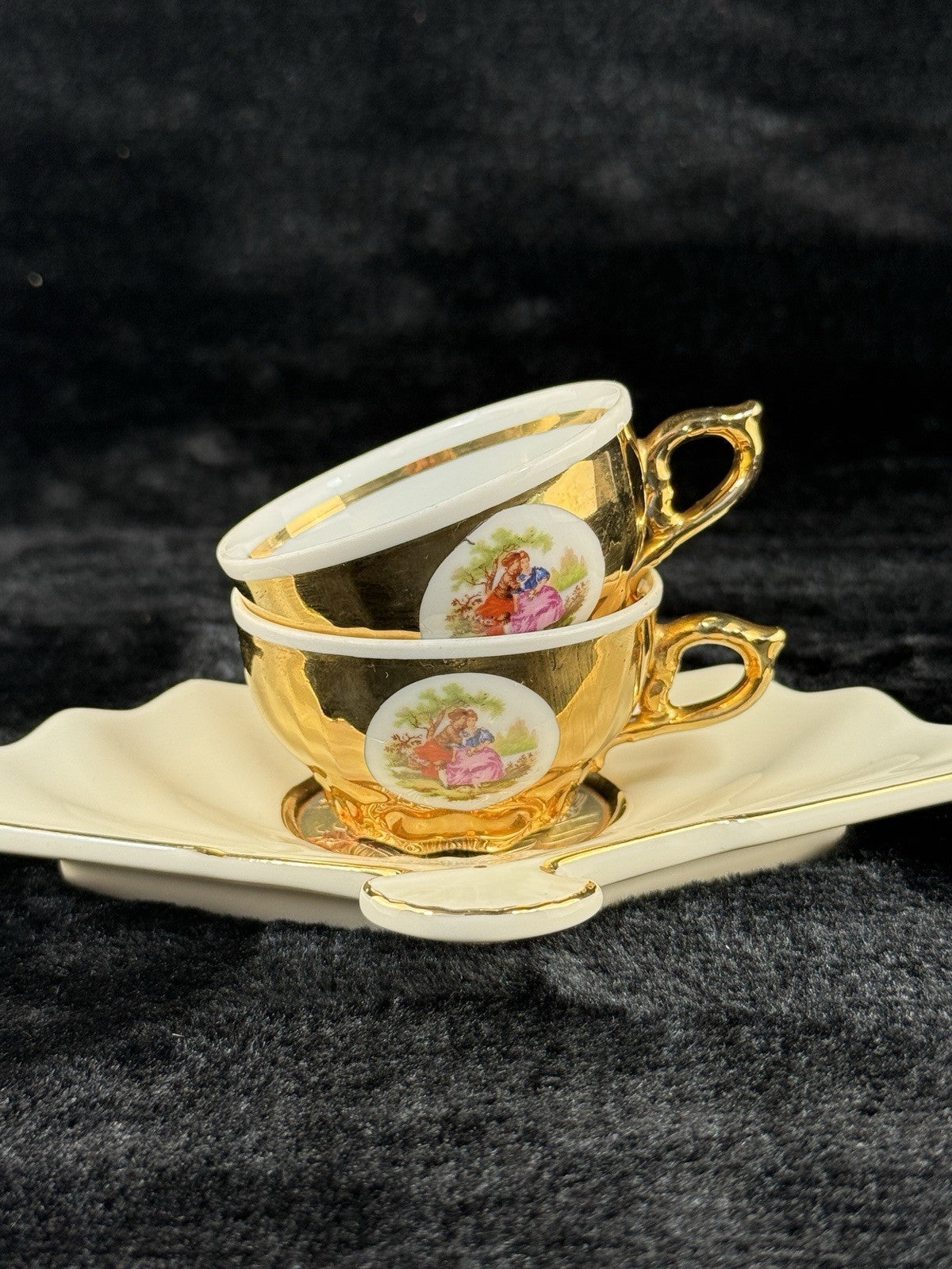 Bondware Coffee Cups & FanShaped Tray | 24K Gold Chokin Art Japan15