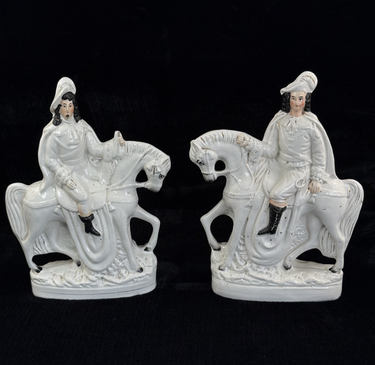 Antique Staffordshire Porcelain Cavalier Horse Figurine Pair decor see one head1