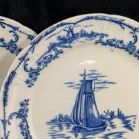 Thumbnail for Delph & Blue White Transferware Plates Sailboat Scene x2 Antique, 1890s decor UK6