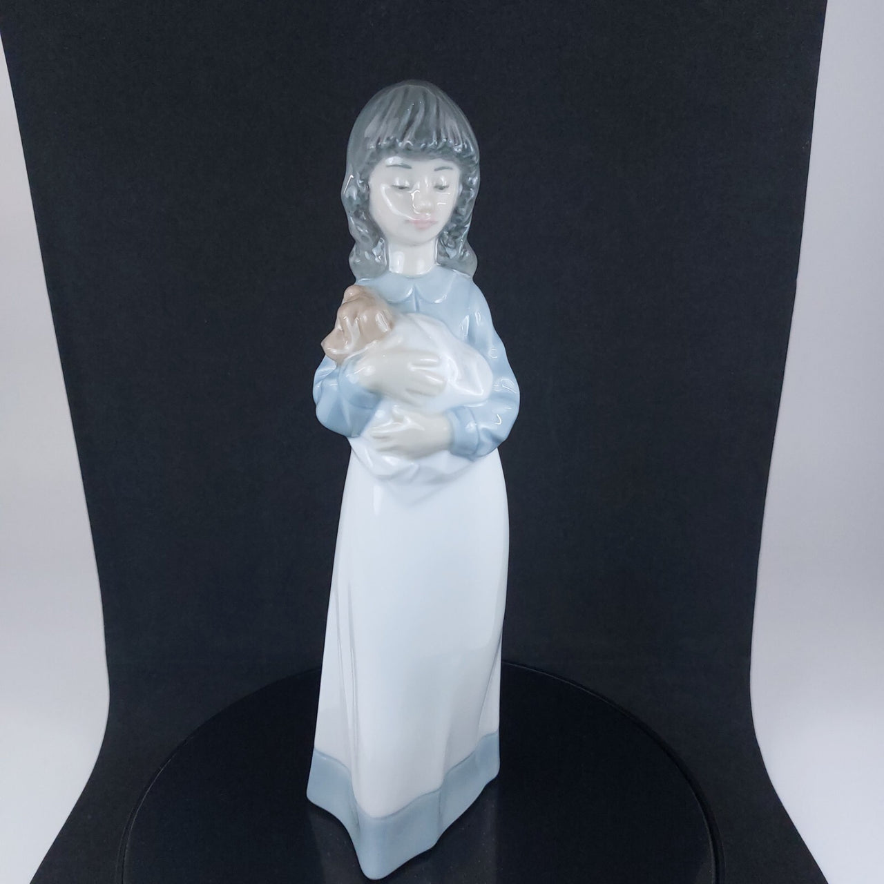 NAO Handmade Beautiful Porcelain Young ladyl with Puppy Figurine - 8.9" - 1990.15